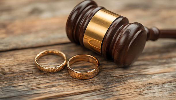 Divorce decree and wooden gavel